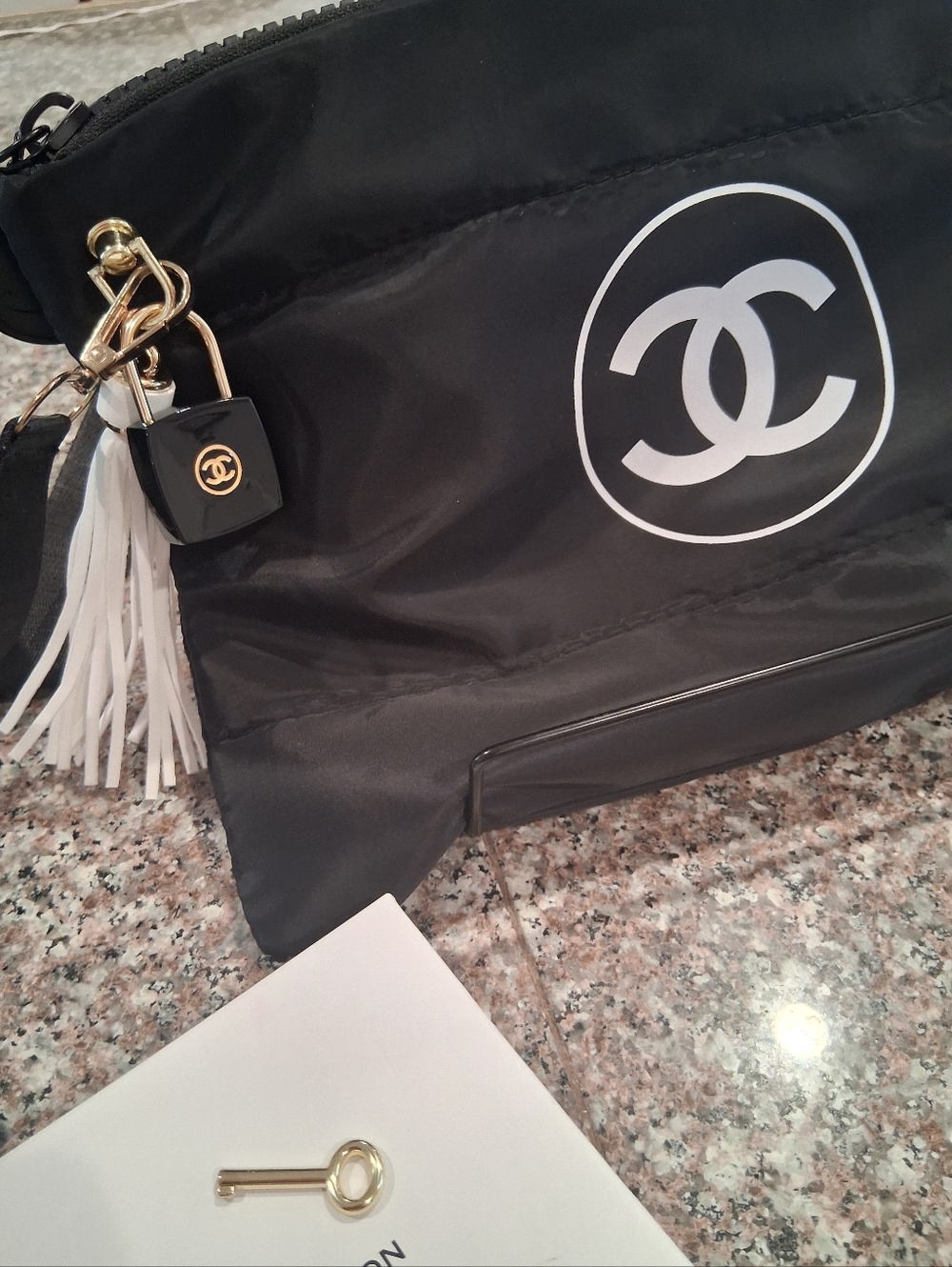 ALMOST SOLD OUT!!!! CHANEL GWP Black Nylon Crossbody Pouch with White Tassel.NEW